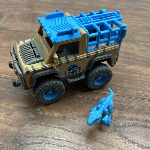 Jurassic Park World Jungle Cruiser‎ Jeep Truck Blue Dinosaur Cage With Dinosaur - Picture 1 of 12